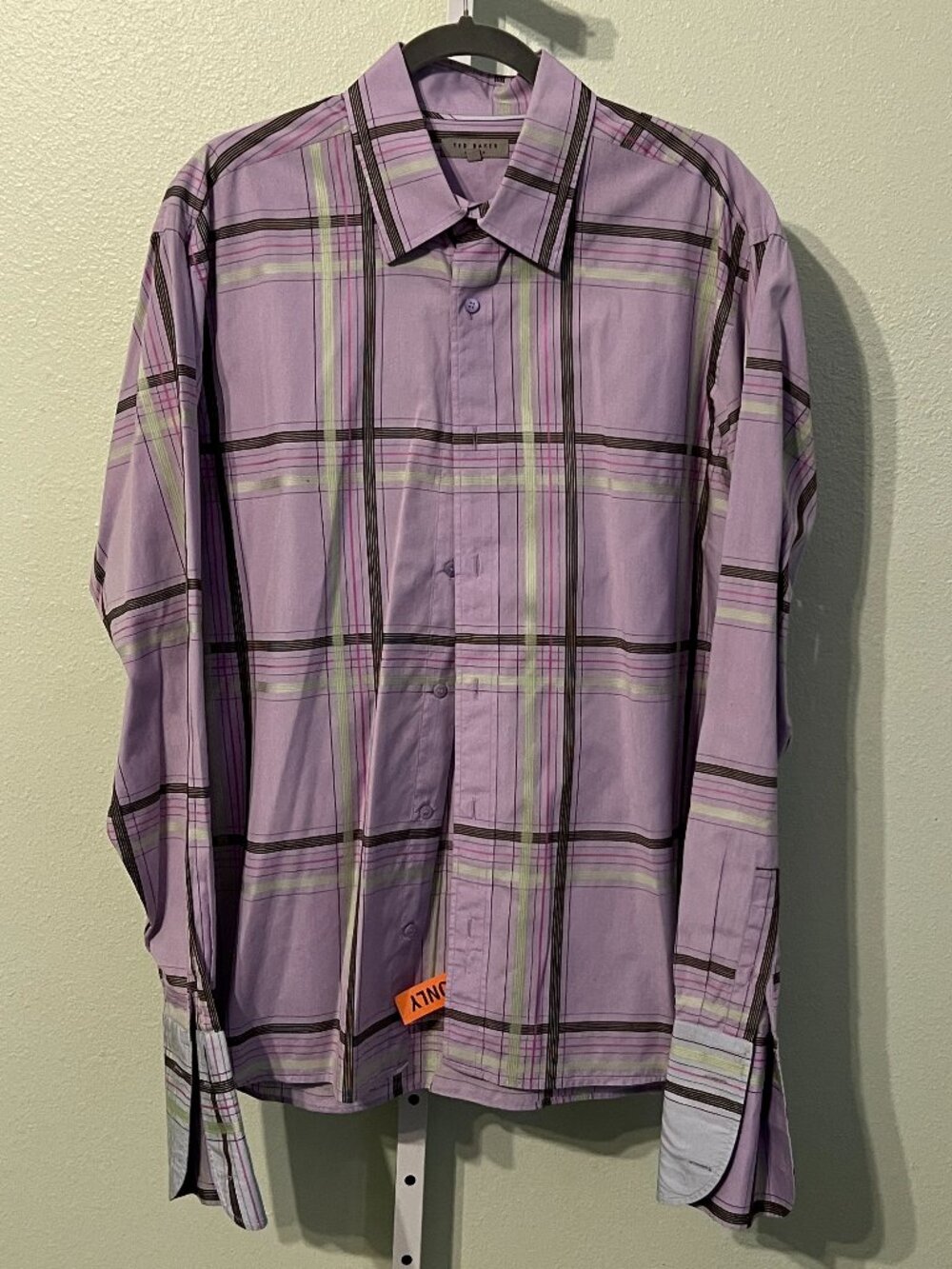 Ted Baker 100% Cotton Purple Plaid French-Cuff Long-Sleeve Button-Up SZ 5/XL